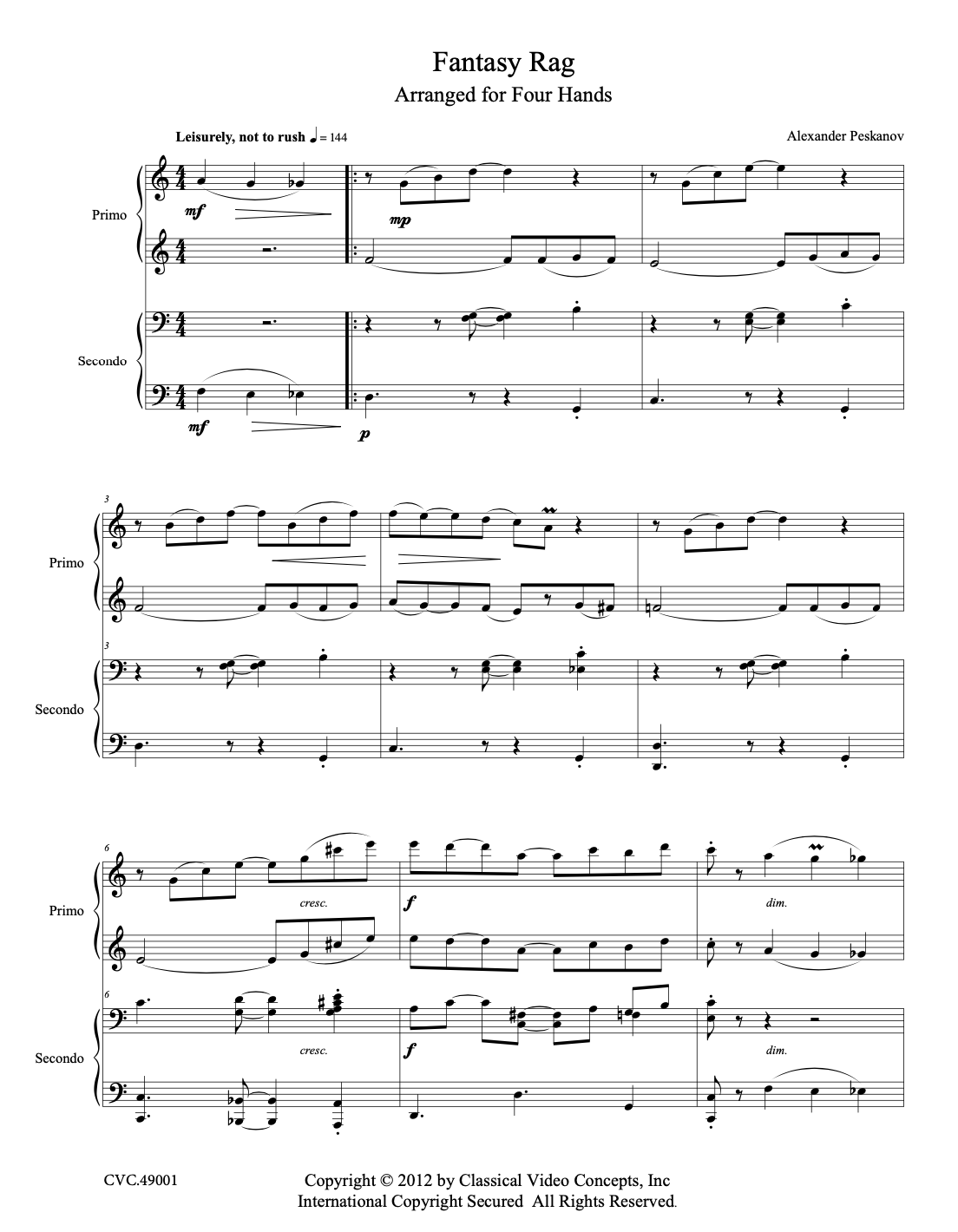 Fantasy Rag (Piano Duet)