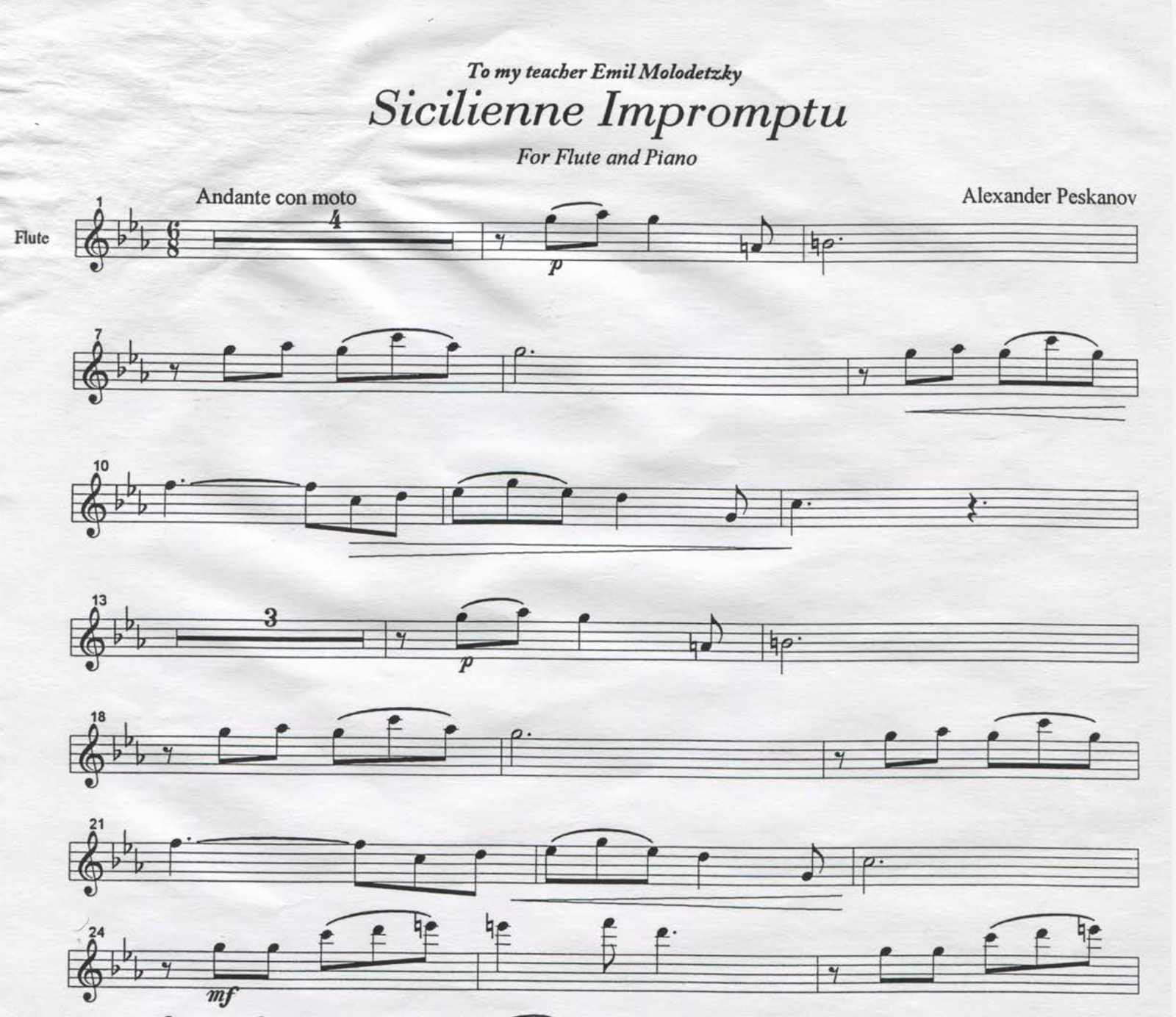 Sicilienne Impromptu for Flute and Piano