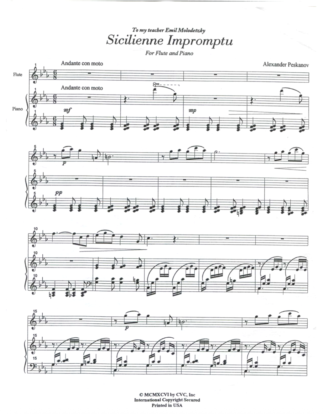 Sicilienne Impromptu for Flute and Piano