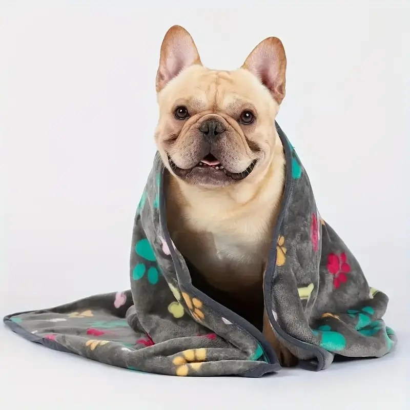 Ultra-Soft Flannel Pet Blanket with Bone & Paw Print Pattern