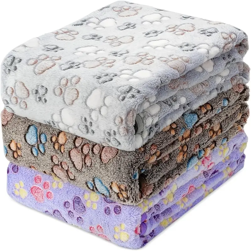 3-Pack Thickened Pet Blankets with Paw Print & Bone Patterns