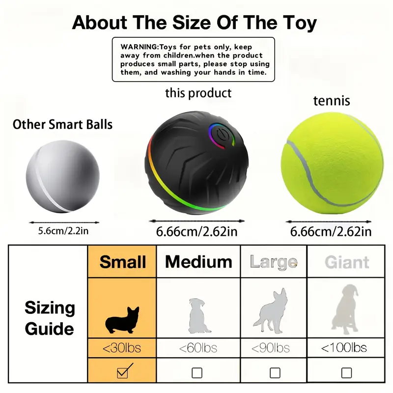 USB Rechargeable - Automatic Pet Toy Ball - Large Size - 2.62 Inch