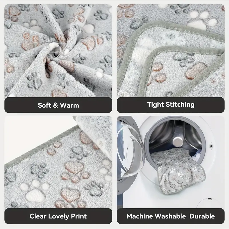 3-Pack Thickened Pet Blankets with Paw Print & Bone Patterns