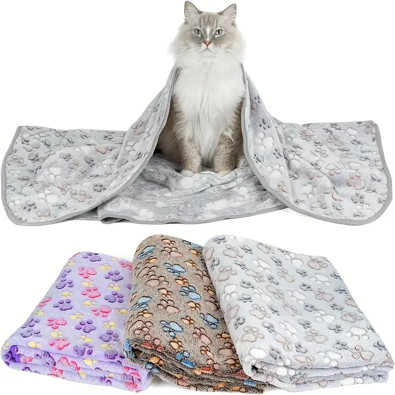 3-Pack Thickened Pet Blankets with Paw Print & Bone Patterns