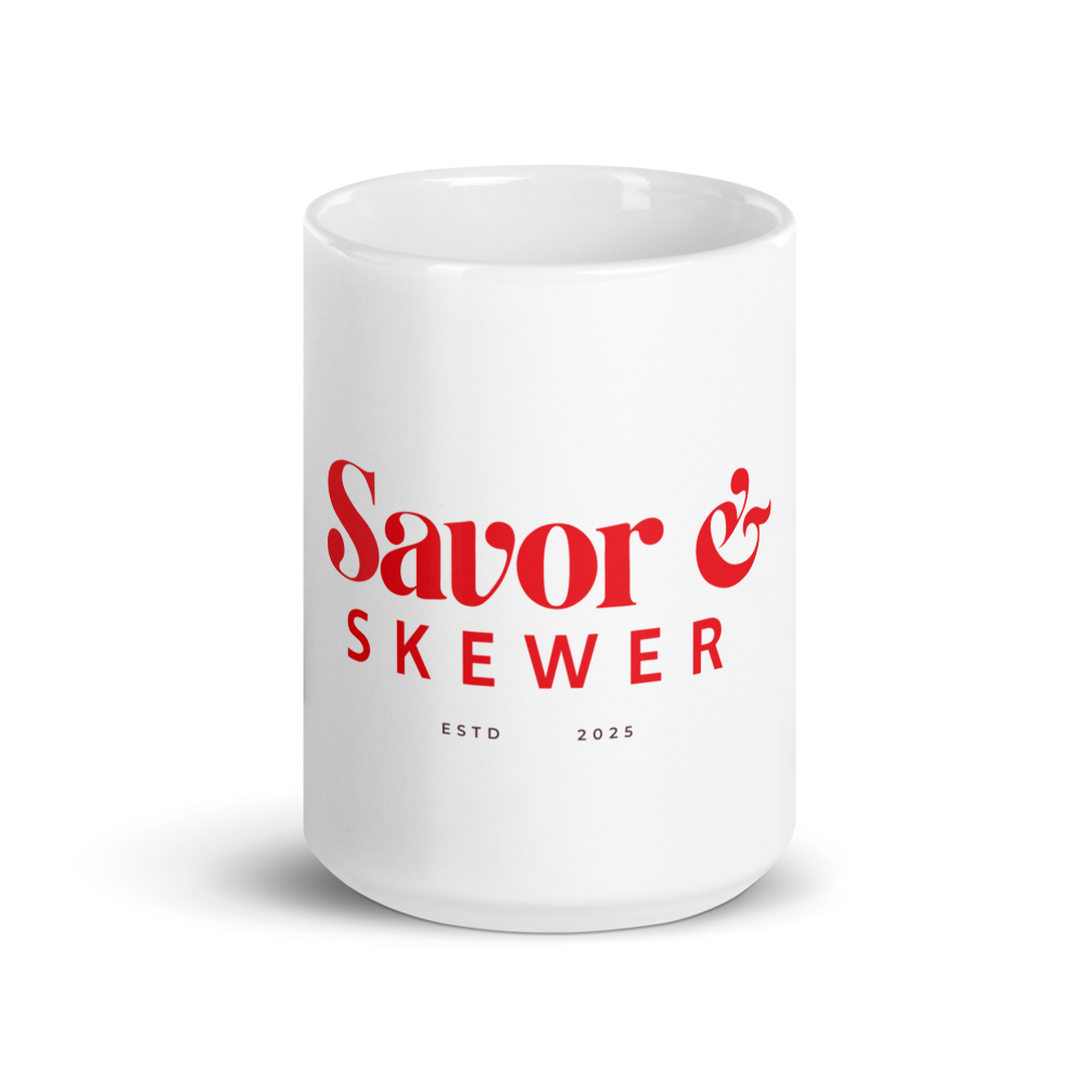 Savor & Skewer White Glossy Mug