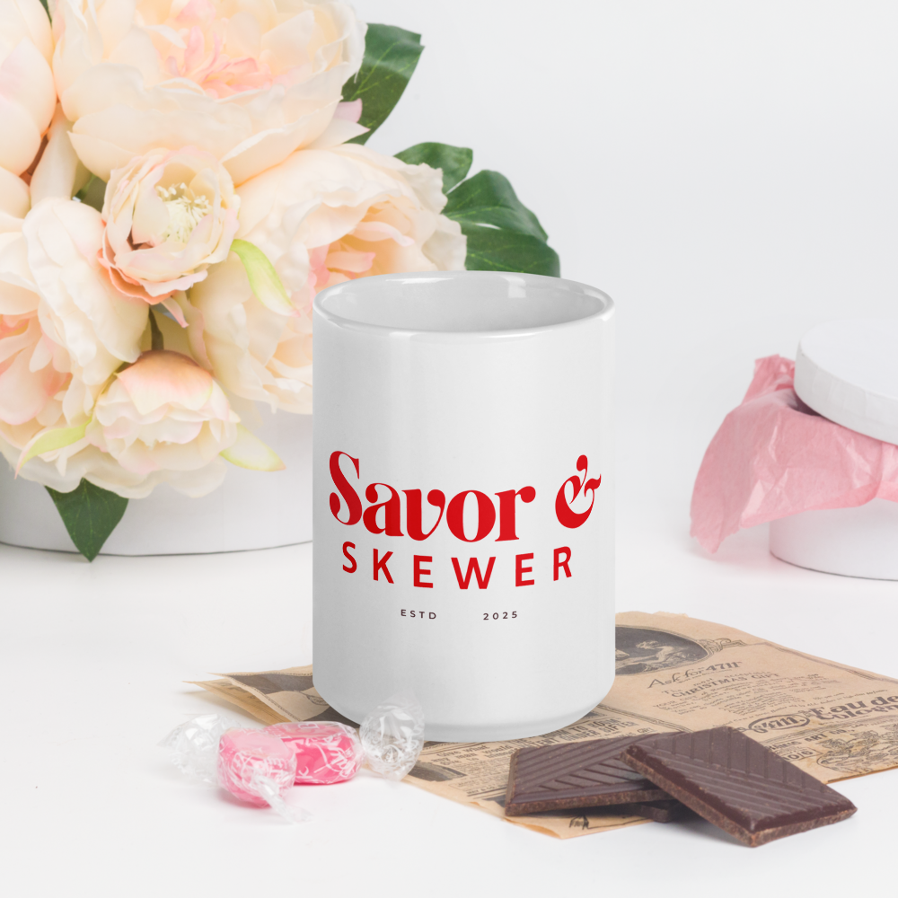 Savor & Skewer White Glossy Mug
