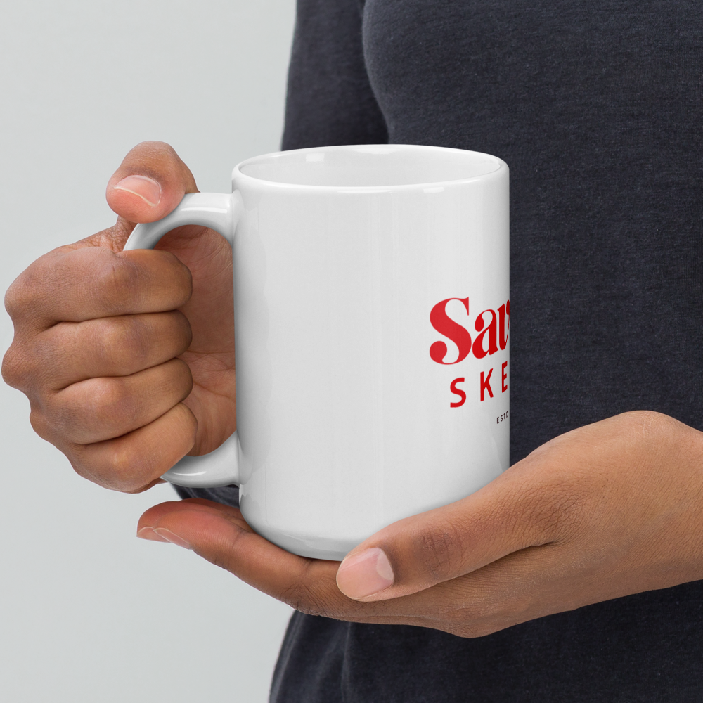 Savor & Skewer White Glossy Mug