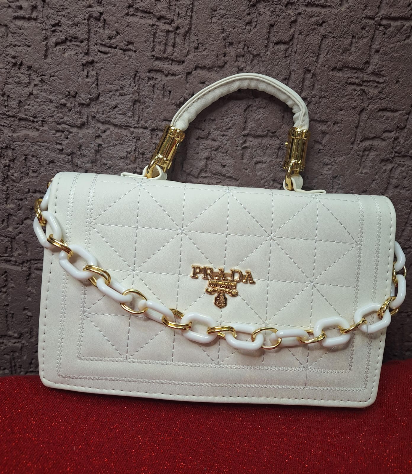 Prada White Quilted Handbag HB-05