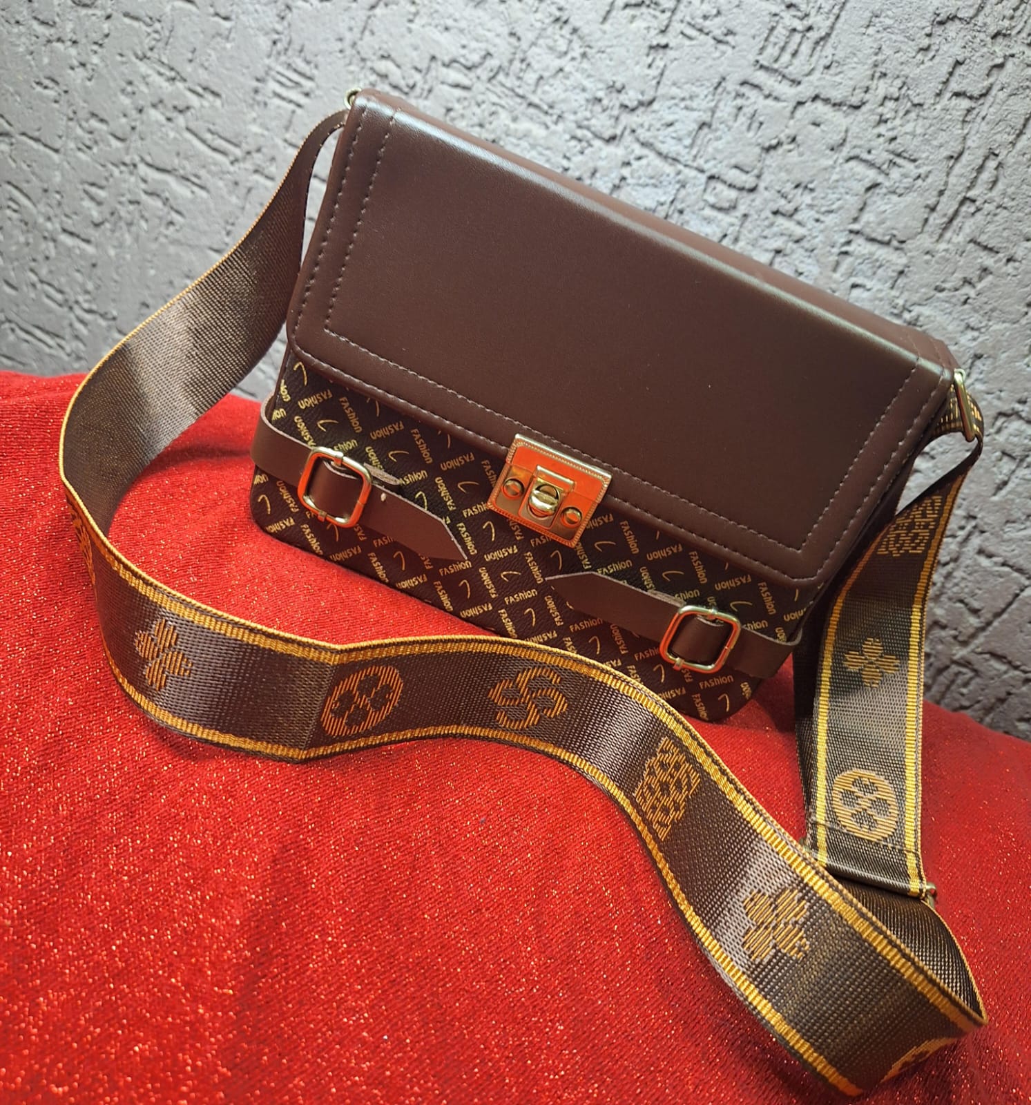 Brown Patterned Crossbody Bag HB-07