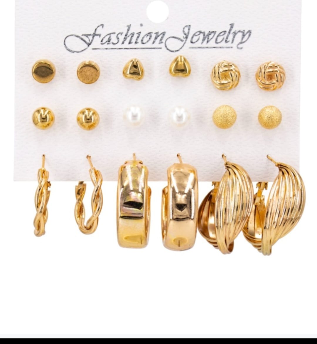 Golden studs & party wear (9-pair earings) ER-13