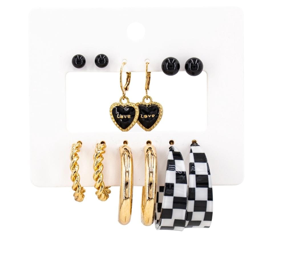 Chess design, heart and golden (6 pair earing's set)  ER-05