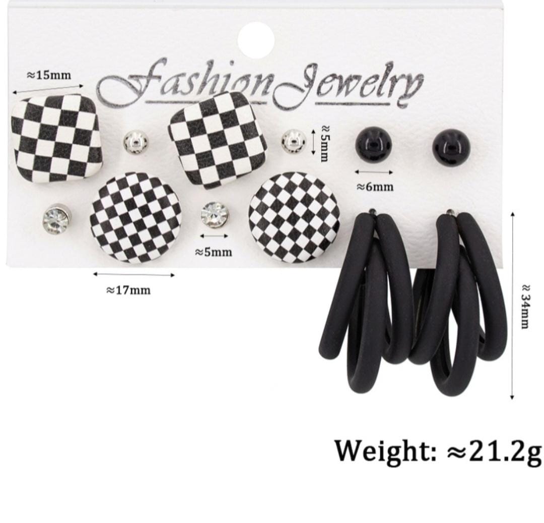 Chess design studs & black (6 pair earings set)  ER-12