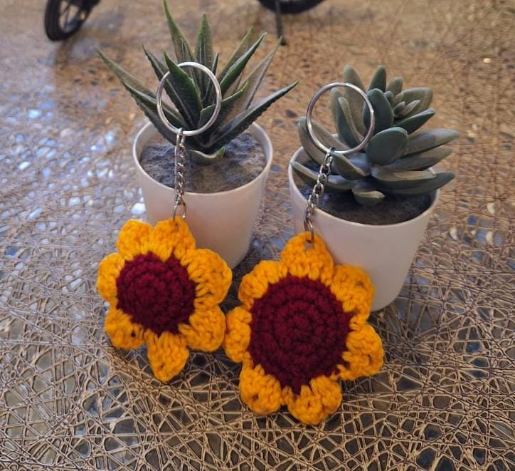 Handmade Crochet Sunflower Keychains