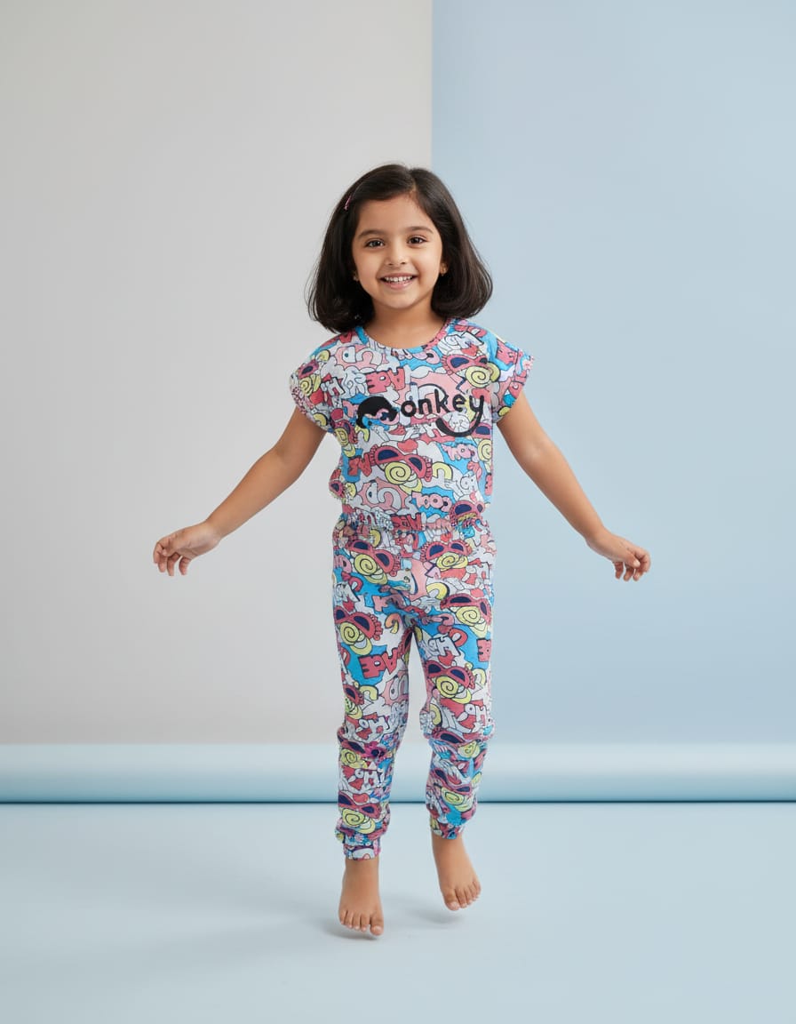 Colorful Print girls cord set CH-05