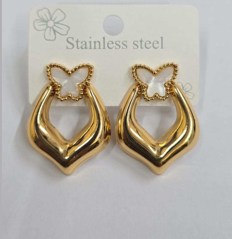 Butterfly white and golden earing (anti tarnish)  ER-08