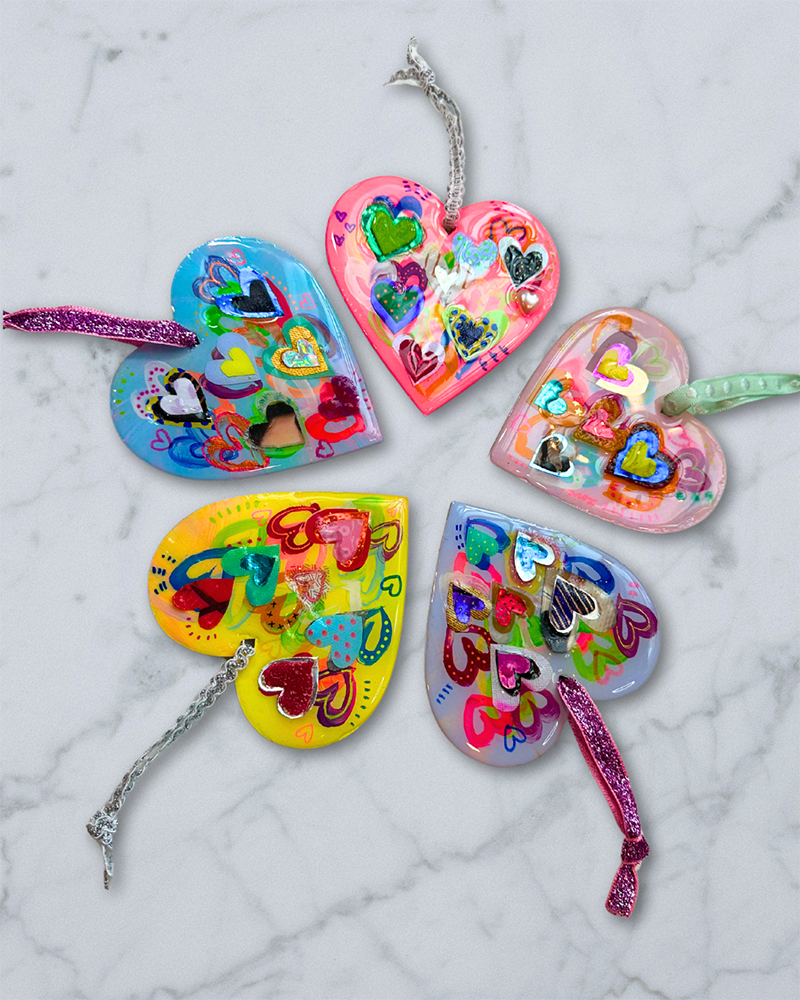 Heart Wood Ornament – 4inch Mixed Media