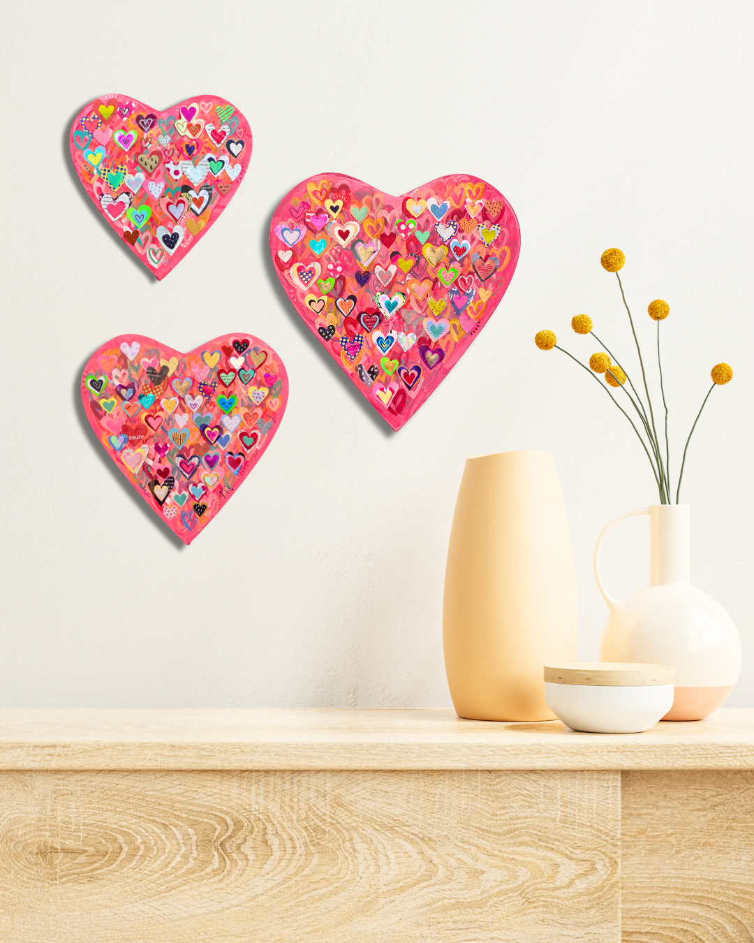 3 Sized Heart Canvas – Mixed Media