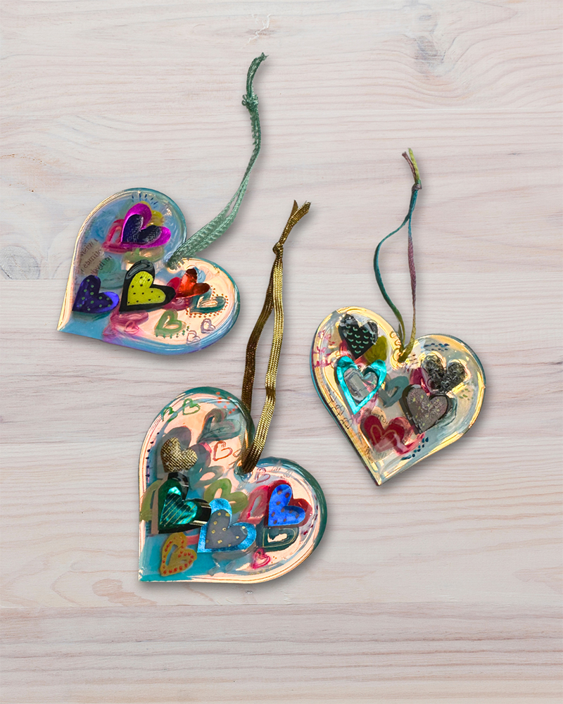 Heart Acrylic Ornament – 3" Mixed Media