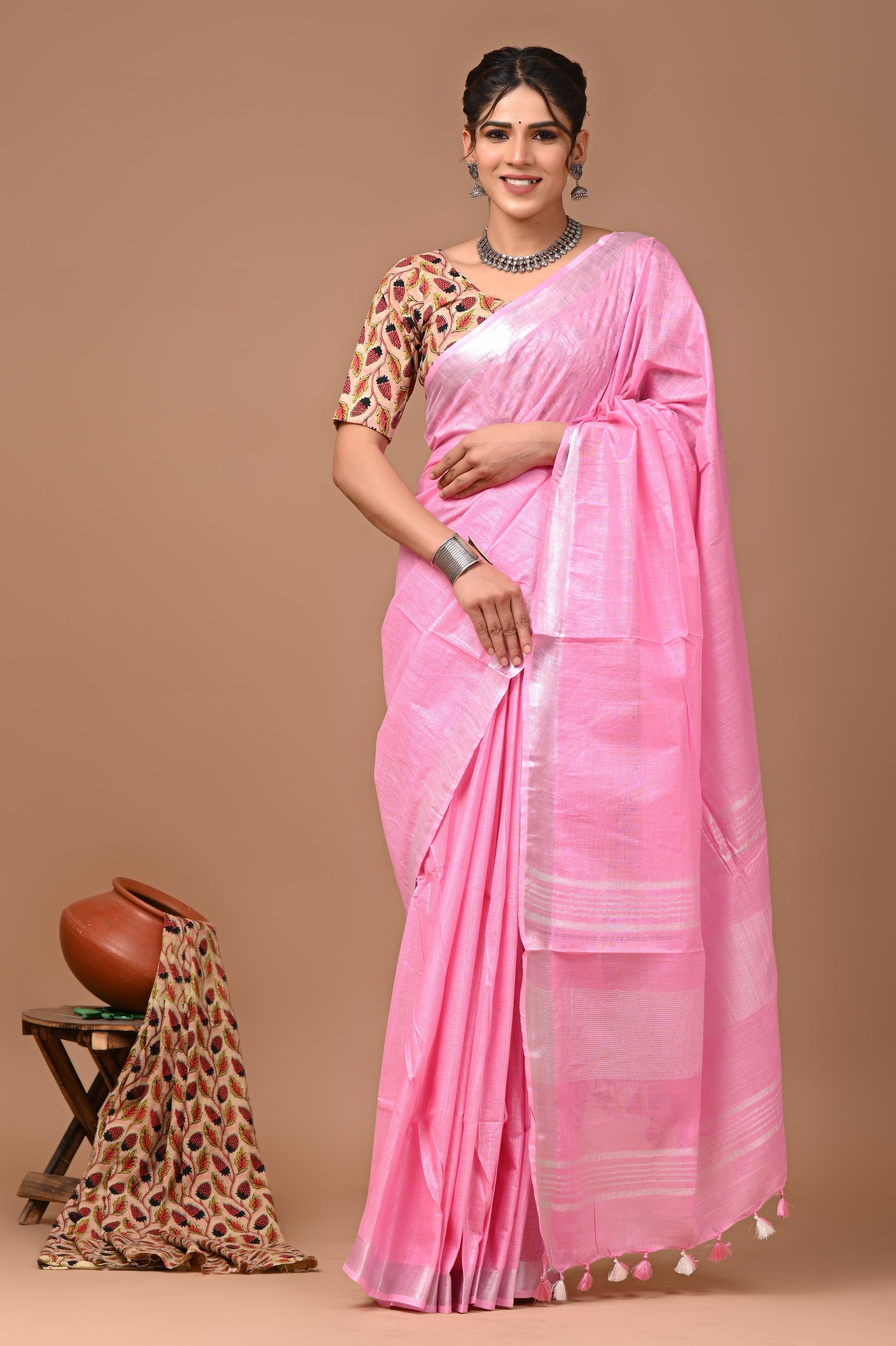 Elegant Pink Silk Saree