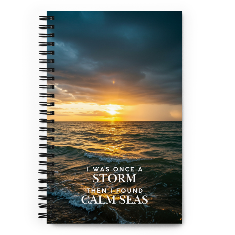 I Was Once a Storm Then I Found Calm Seas Dotted Spiral Notebook – Inspirational Quote Bullet Journal, Ocean Themed Motivational Journal for Reflection