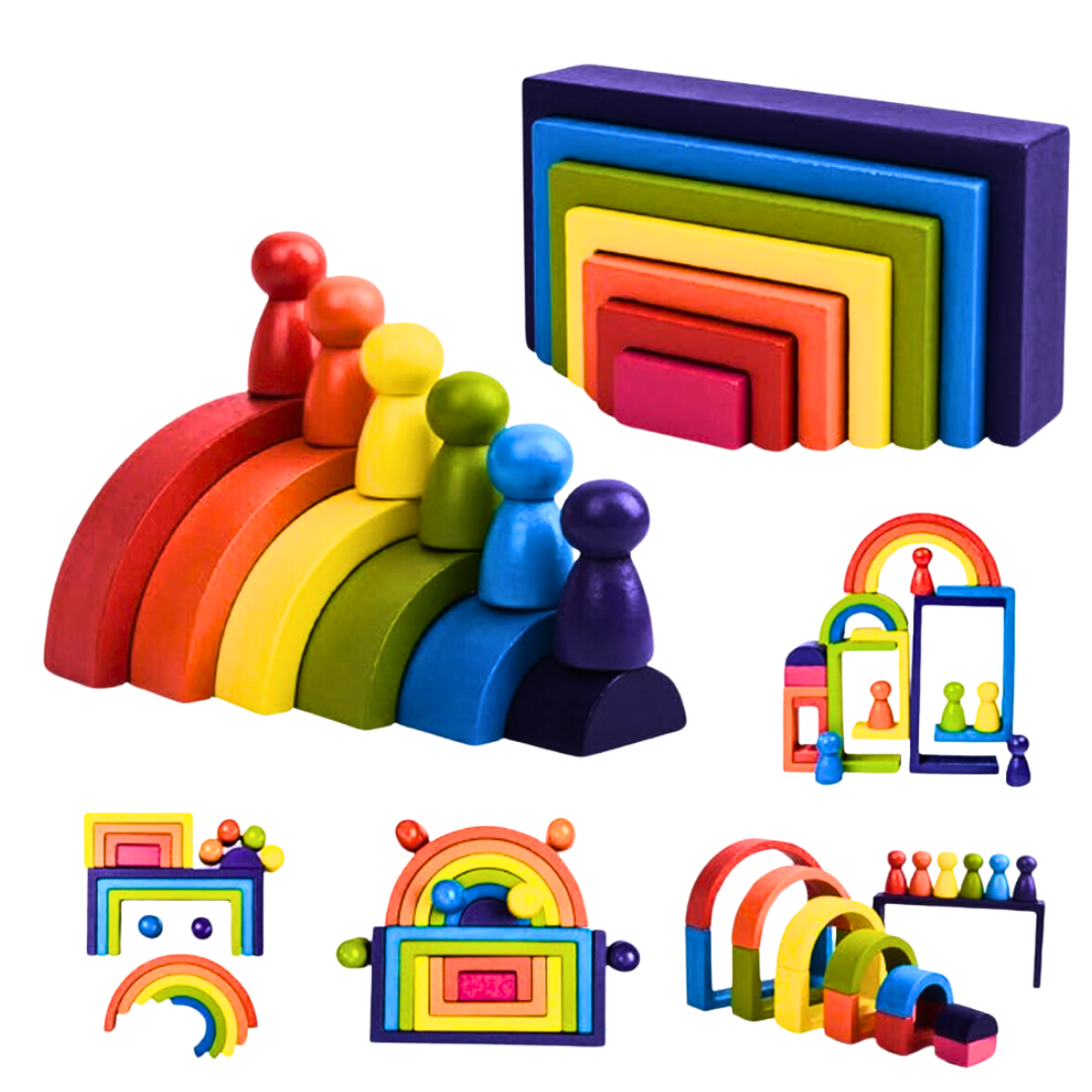 Geometric Shape Sorting & Stacking Multicolour Wooden Toy 