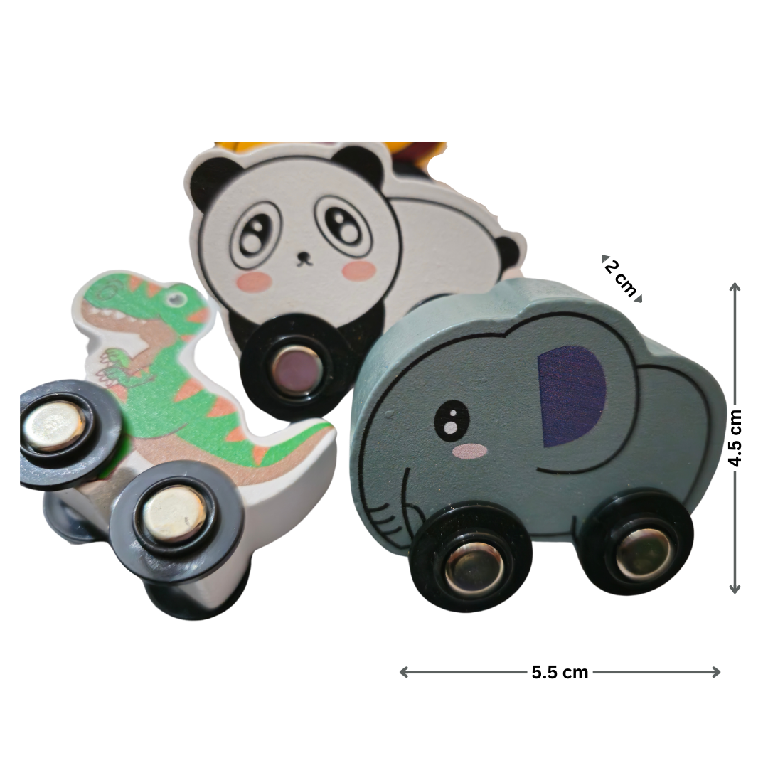 Push & Go Wooden Mini Toy Cars Set of 6 – Animal Shape, Multicolor, Non-Toxic & Plastic-Free, Fun Toy for Toddlers & Kids 1+ Years, Perfect Birthday & Return Gift