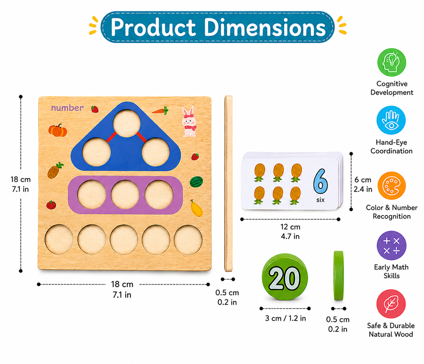 2 in 1 Wooden Learning Clock and Number Toy