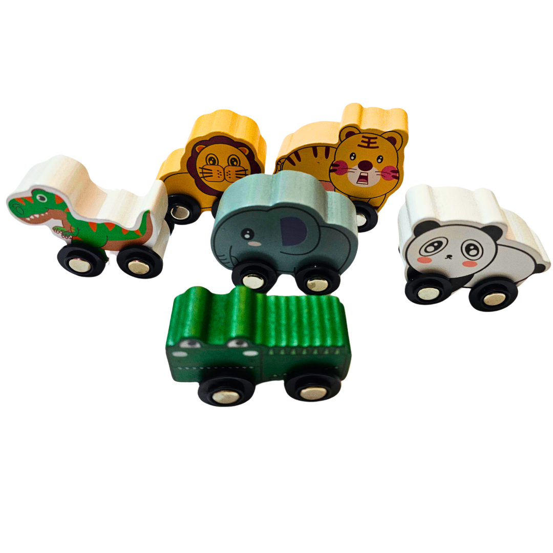 Push & Go Wooden Mini Toy Cars Set of 6 – Animal Shape, Multicolor, Non-Toxic & Plastic-Free, Fun Toy for Toddlers & Kids 1+ Years, Perfect Birthday & Return Gift