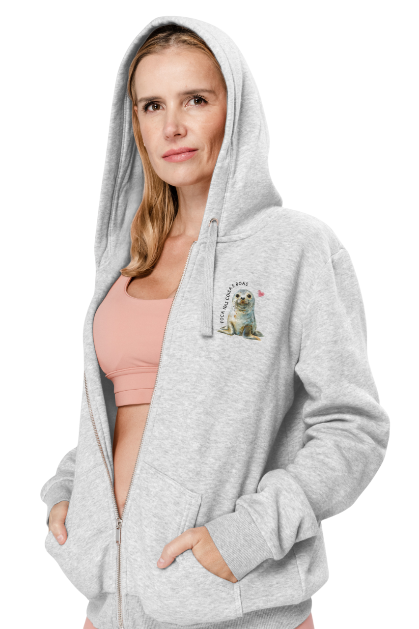 Casaco foca em coisas boas