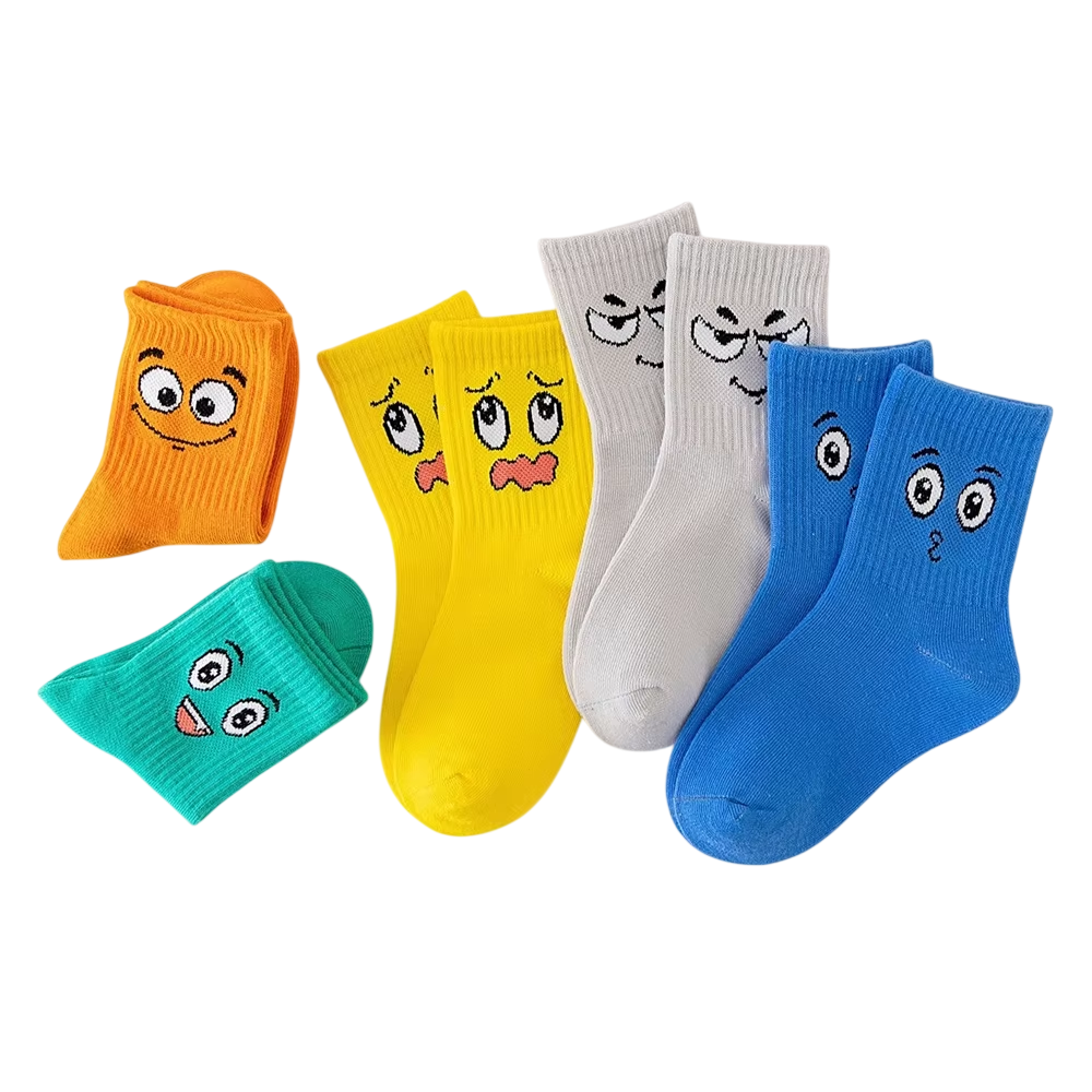 Conjunto de 5 Pares de Meias Infantis com Carinhas Divertidas