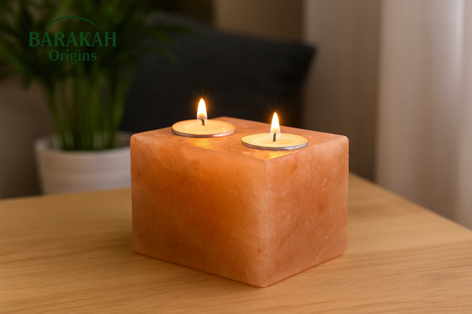 Square Block Himalayan Salt Candle Holder (Two Holes)