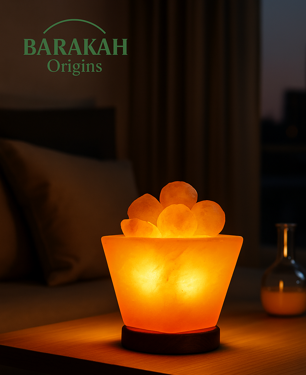 Trapezoid Shape Fire Bowl Himalayan Salt Lamp with Salt Balls