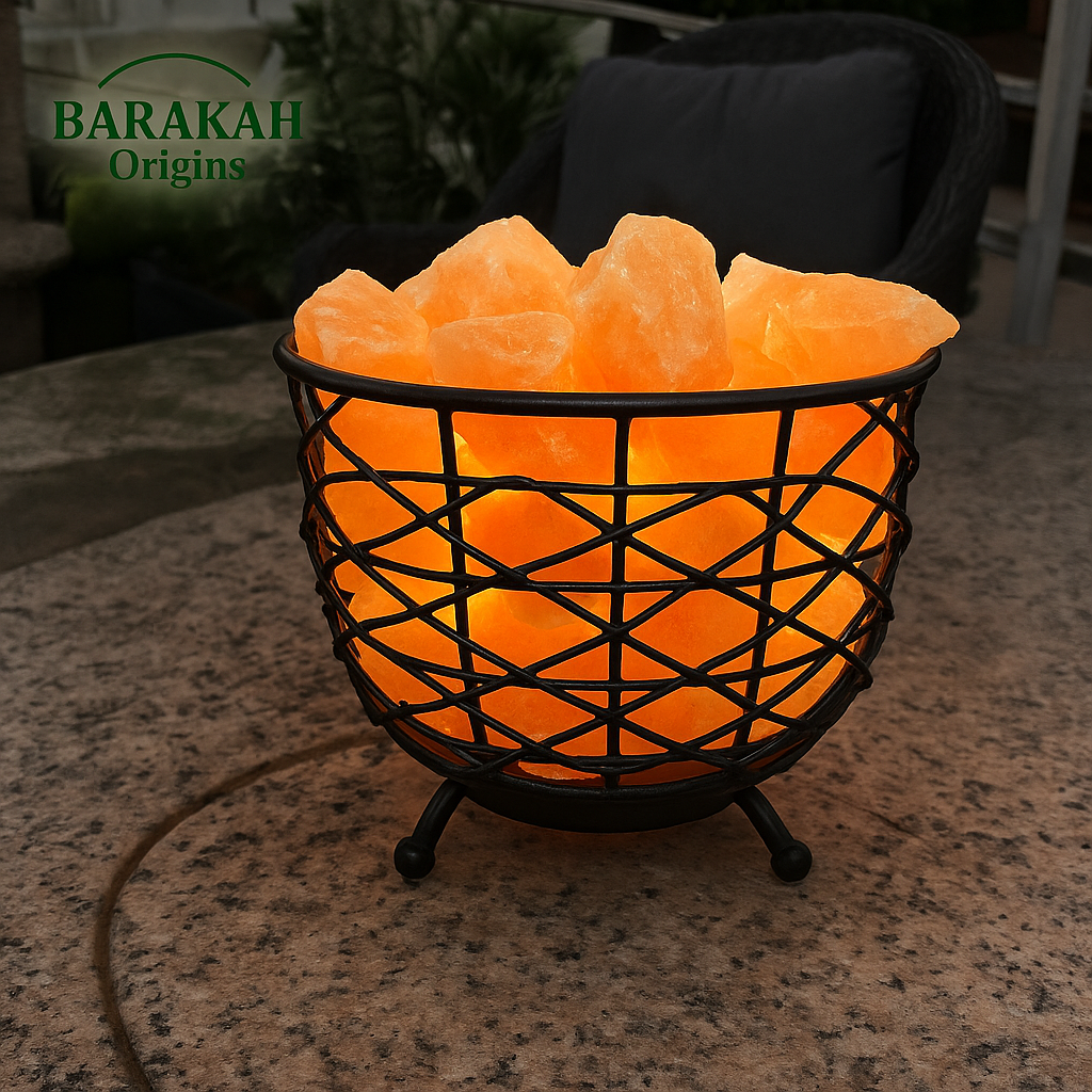 Bowl Shape Metal Basket Lamp with Salt Chunk