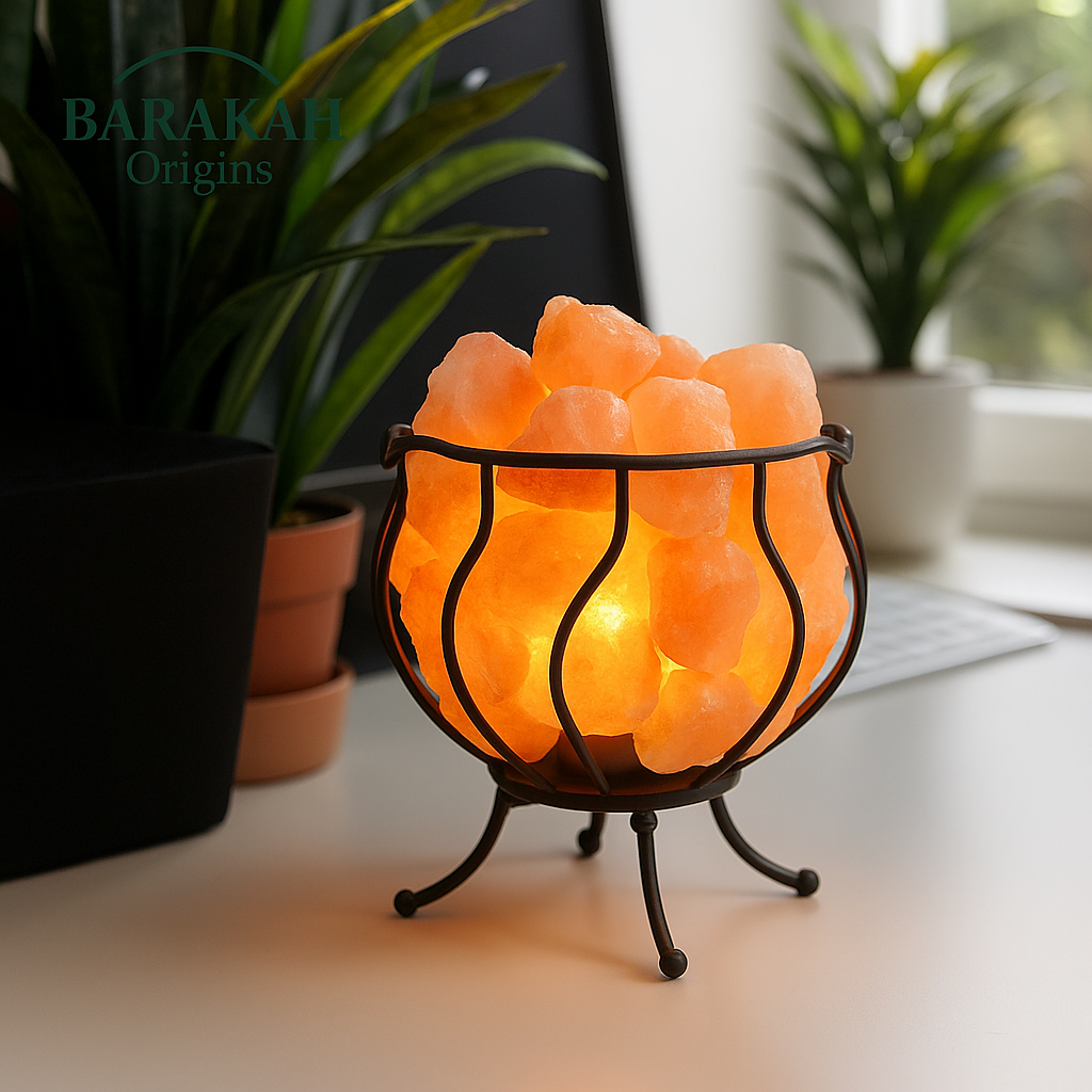 Flower Shape Metal Basket Himalayan Salt Lamp with Rock Salt Chunks