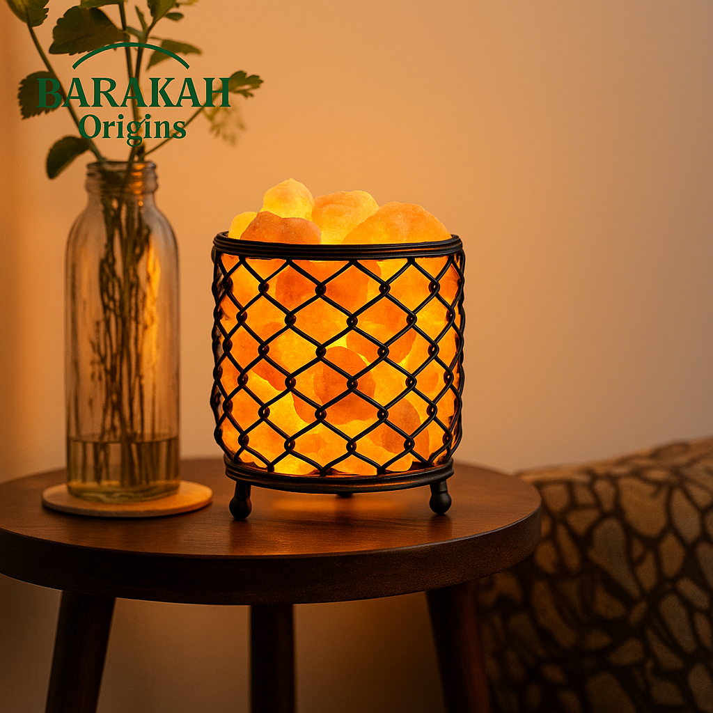 Cylinder Shape Metal Basket Himalayan Salt Lamp with Salt Chunks