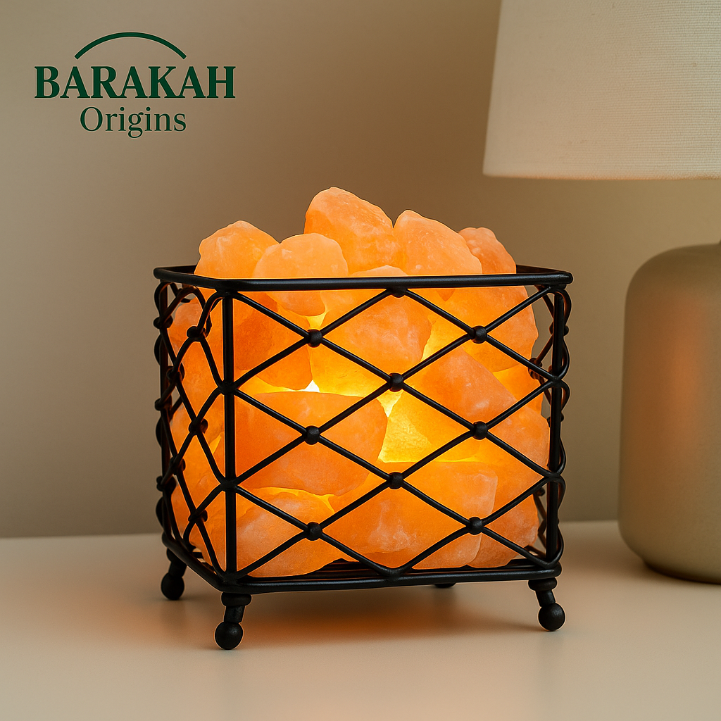 Square Shape Metal Basket Himalayan Salt Lamp with Salt Chunks
