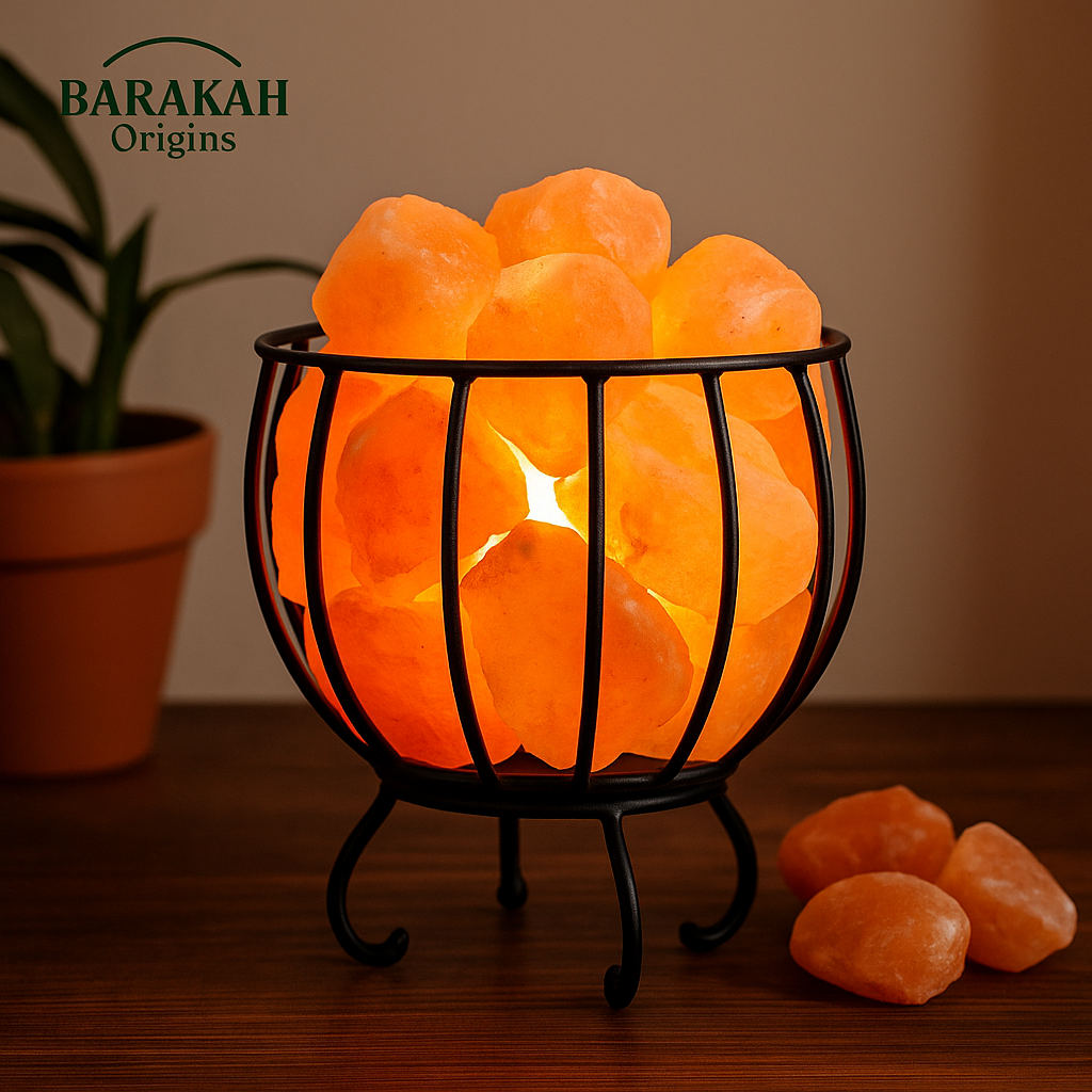 Oval Style Metal Basket Himalayan Salt Lamp with Rock Salt Chunks