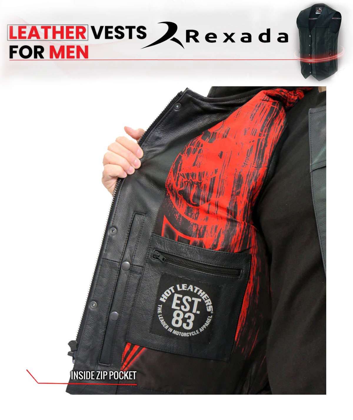 Men's Black 'Celtic Cross' Conceal and Carry Leather Vest  