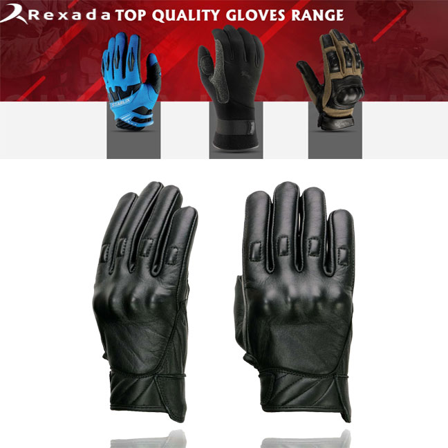 Men's Black Leather i-Touch Screen Compatible Gel Palm Motorcycle Gloves W/ Protective Knuckle  