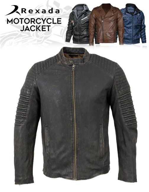 Men's Brown Leather Seamed Shoulder Zipper Front Jacket