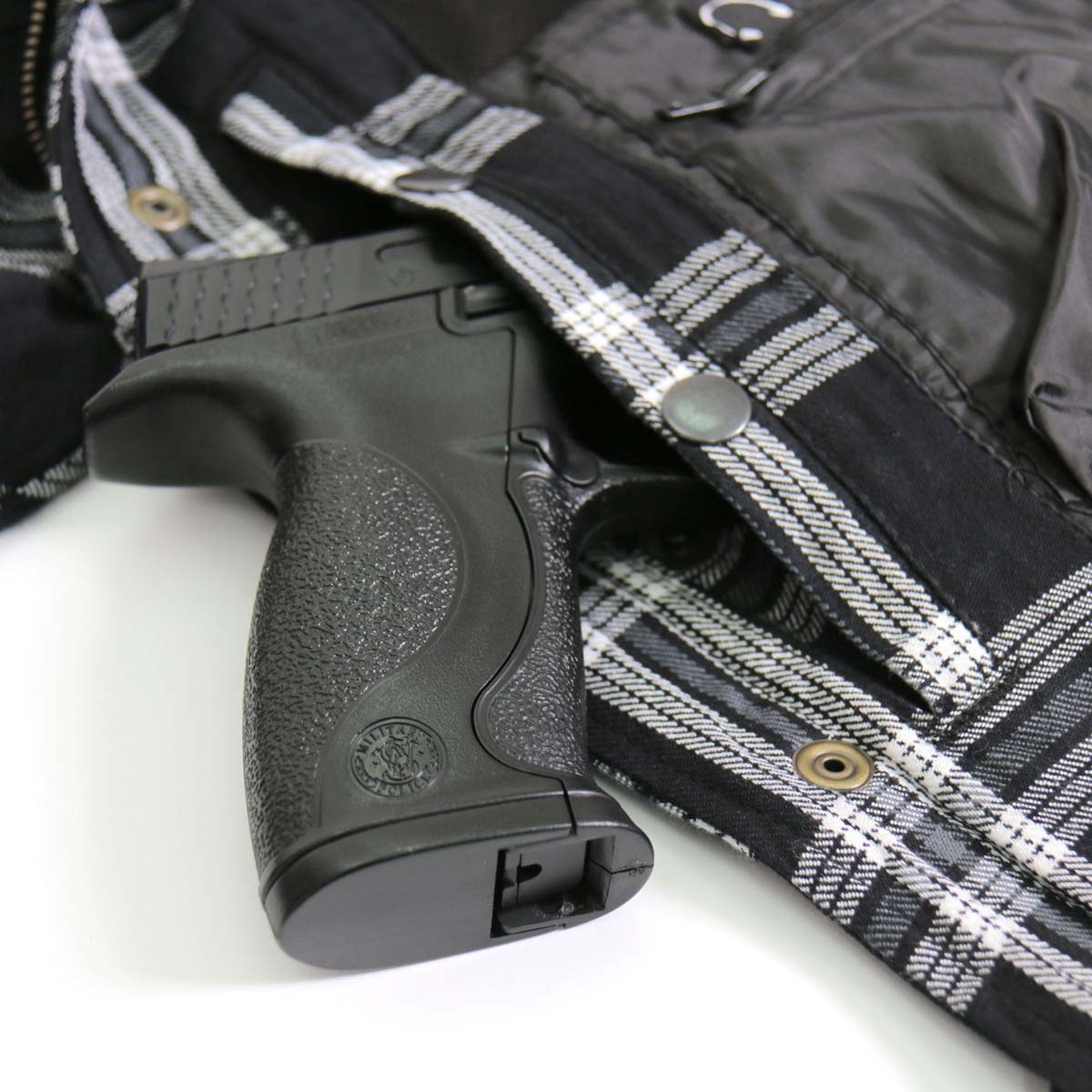 Men's Black and White Flannel Motorcycle Shirt-Jacket w/ CE Armor Protection