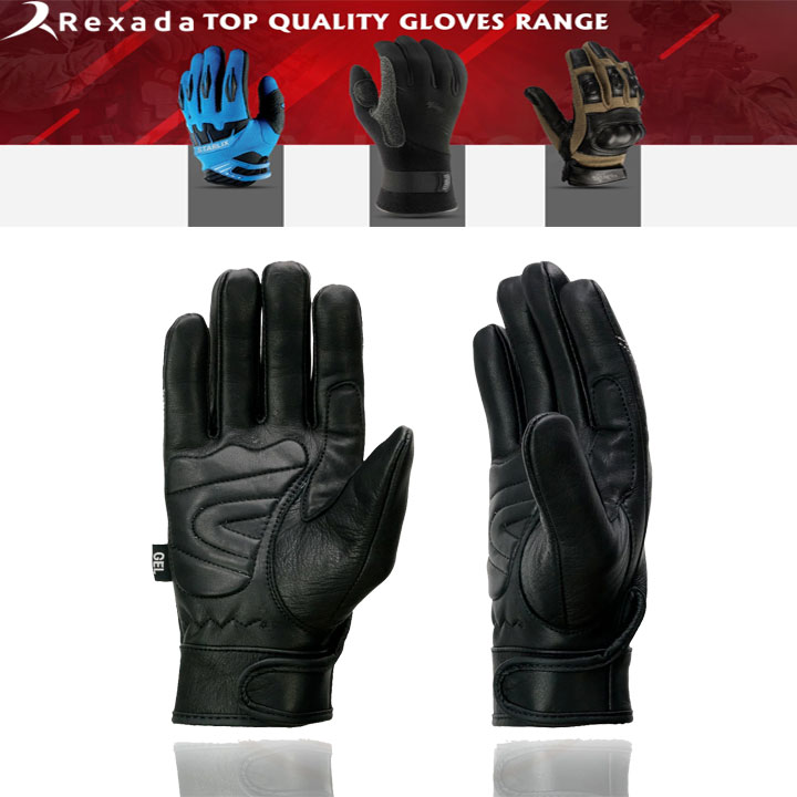 Men's Black Leather ‘White Flame’ Cruising Hand Gloves W/ Gel Palm