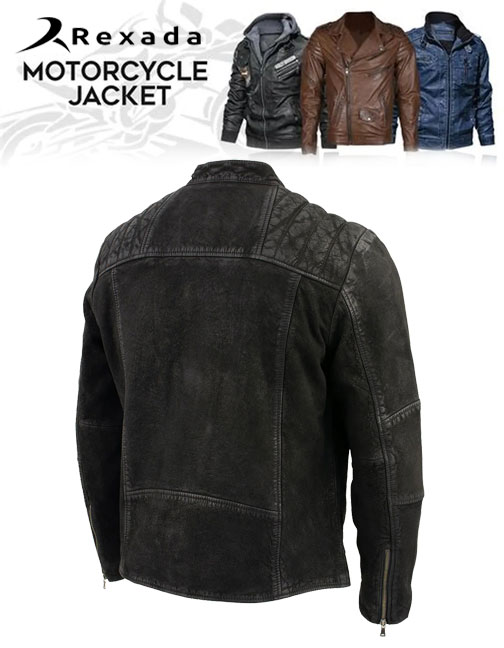 Men's Black Nubuck Leather Zipper Front Motorcycle Style Fashion Jacket
