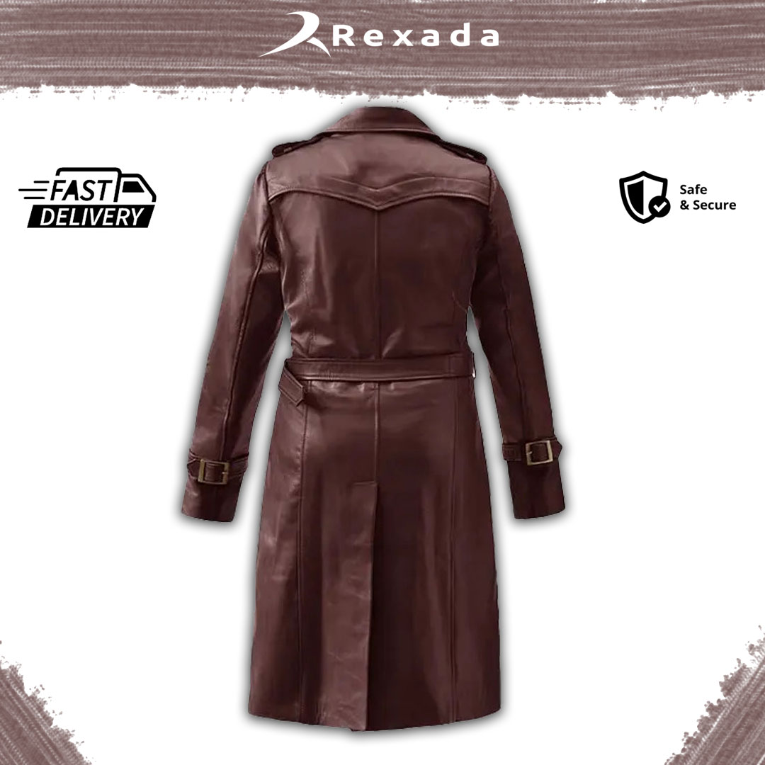 Step into timeless sophistication with the Rexada Seraphine Trench Leather Coat — a flawless fusion of classic tailoring and contemporary edge.