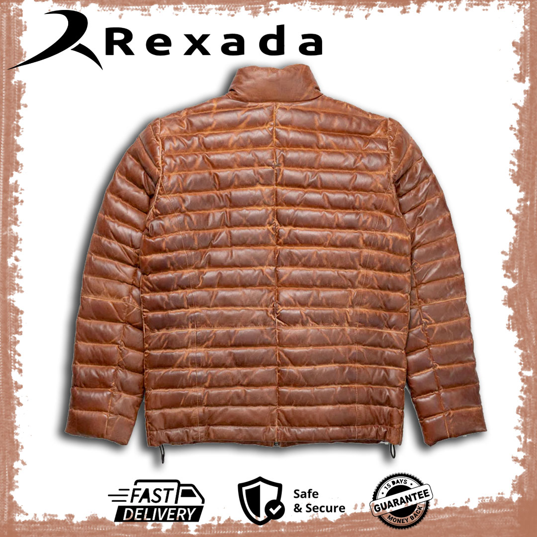 Light Brown Bridger Leather Down Jacket – Men’s Winter Luxury