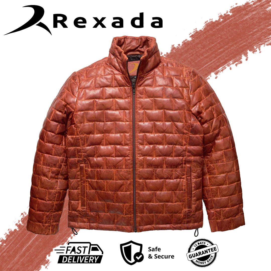Whiskey Brown Leather Down Jacket – Men’s Winter Luxury