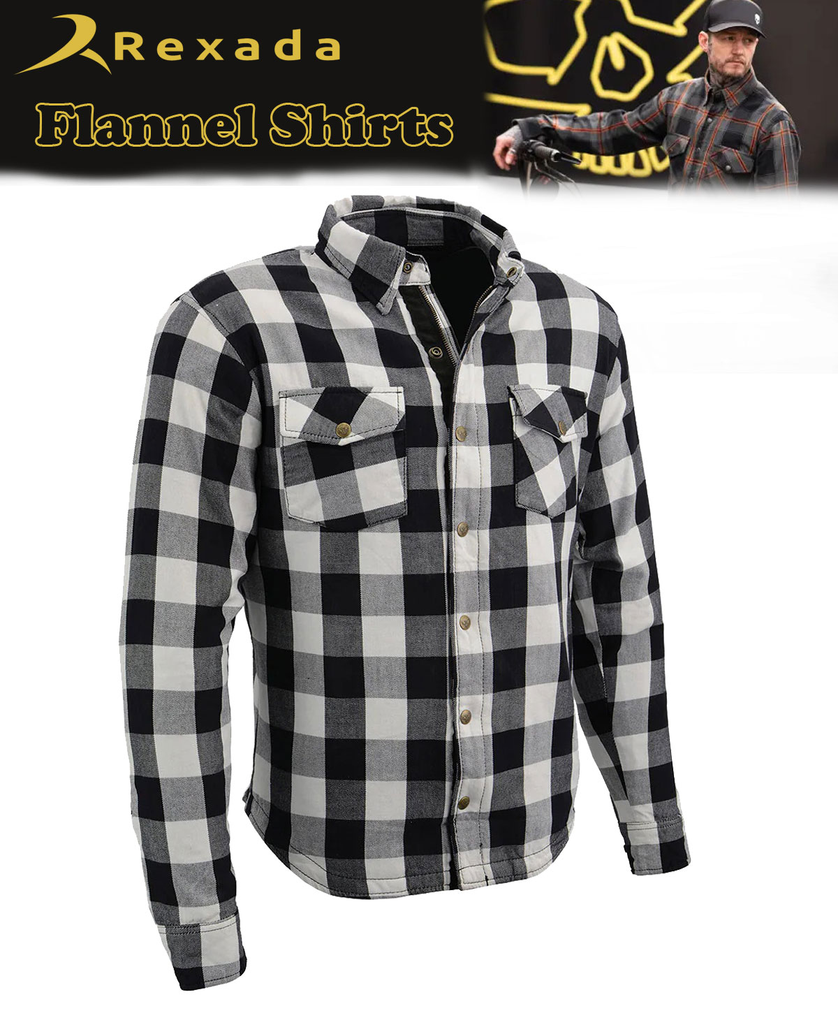 Men's Plaid Flannel Biker Shirt with CE Approved Armor – Reinforced with Aramid Fiber