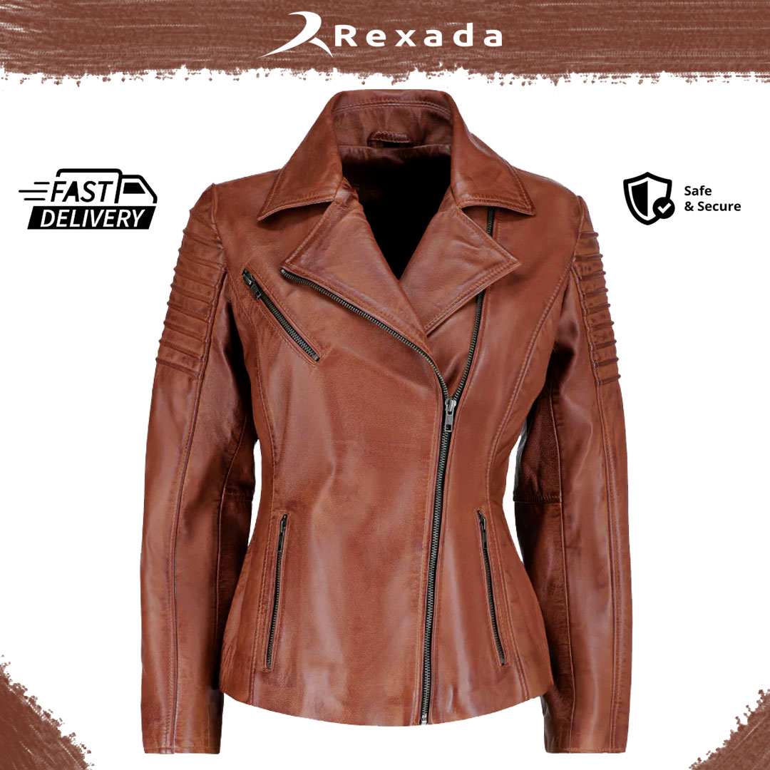 Caramel Luxe Women’s Leather Jacket – Modern Classic Design Slim Fit