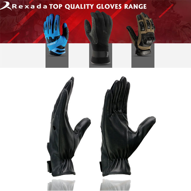 Men's Black Perforated Leather Full Finger Motorcycle Hand Gloves W/ Breathable ‘Open Knuckle’