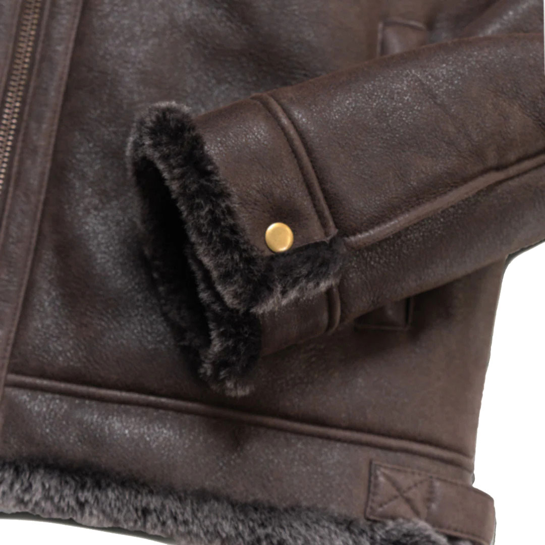 Espresso Brown Shearling Bomber Jacket – Men’s Luxury Winter Wear